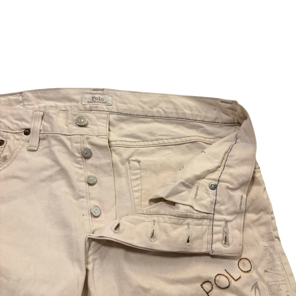 Polo Ralph Lauren‎ Sullivan Slim Graphic Jeans Mens 32x32 Cream Distressed Denim